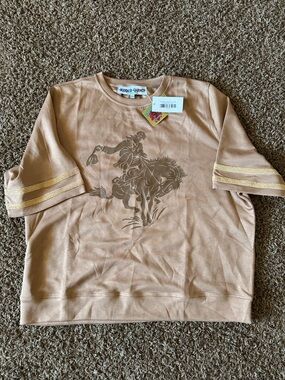 Rodeo Quincy Girls' Tan Short Sleeve Sweatshirt with Metallic Stripe